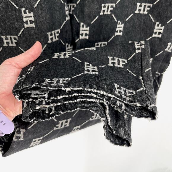 Homme + Femme NEW HF Logo Jeans Mens Sz 40 Black White Honeycomb Pattern Stretch - Picture 4 of 9